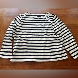 J. Crew Women's Navy and White Striped Long Sleeve Top